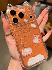 DIY Cute Funny Bear Snowman Tree Illustration Stickers Transparent Phone Case Compatible With IPhone 17 Pro Max 17 Pro 17 16 Pro Max 16 Pro 16 15 Pro Max 15 Pro 15 14 Pro Max 14 Pro 13 Pro Max 12 Pro 12 11 Girl Creative Cat Ears Clear Shockproof Cover