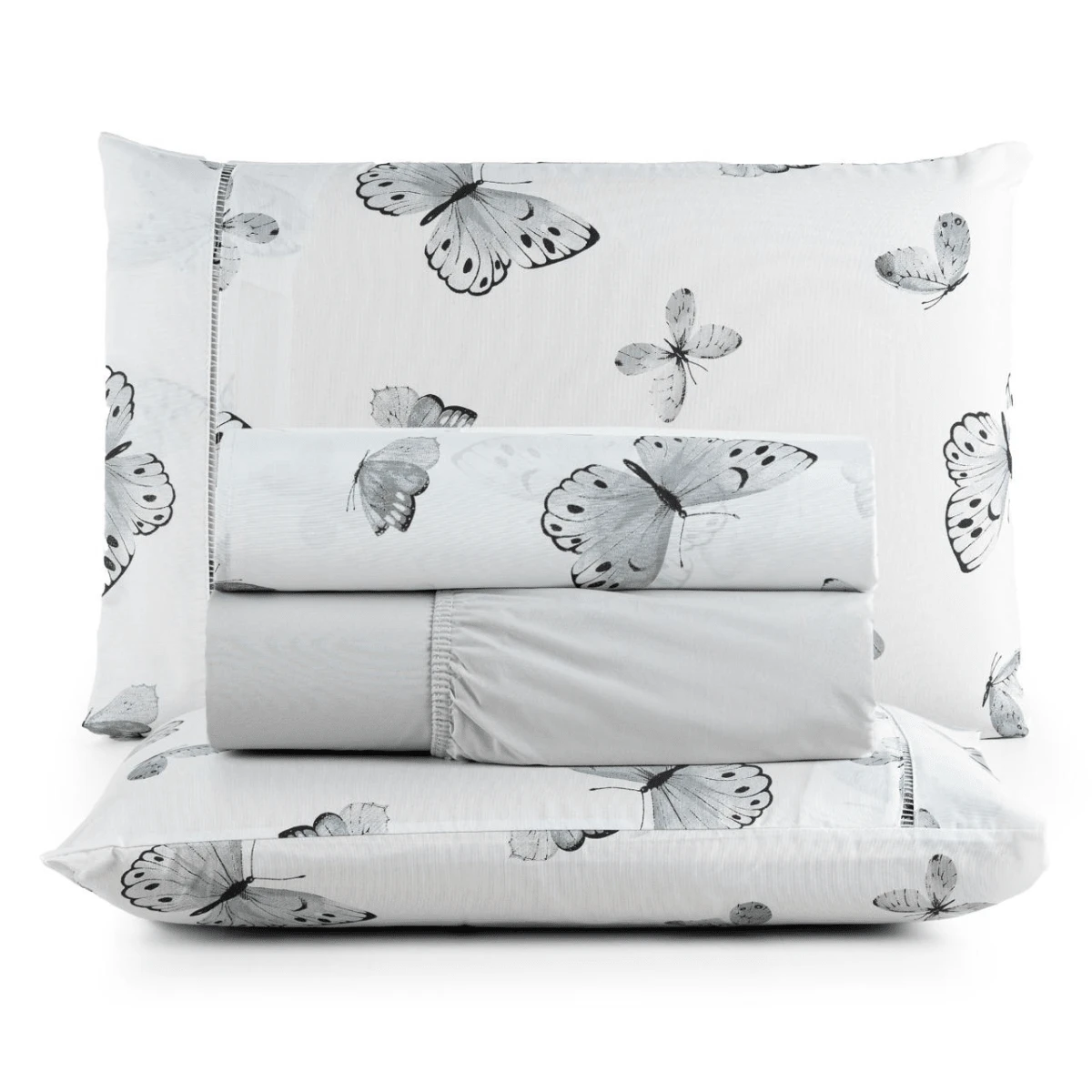 Cotton Sheet Set 4 Pieces Single Double Queen King - 灰蝴蝶 - 查看 1