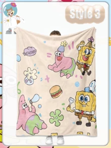 SpongeBob SquarePants 卡通方裤子午睡毯，办公室午睡毯，卧室空调毯，柔软毯套 - 彩色 - 查看 8