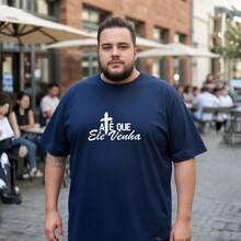 Plus Size Christian T-Shirt "Until He Comes" Premium 100% Cotton Knit Shirt - 藏蓝色 - 查看 1