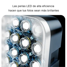 Luz de relleno LED con ajuste de temperatura de color dual, que permite cambiar libremente entre luz fría y cálida. Cuenta con rotación de 360 grados para ajustar el ángulo y un diseño con clip compatible con teléfonos móviles y ordenadores. Compacta y portátil, ideal para transmisiones en directo, maquillaje y selfies. Equipada con una batería integrada de alta capacidad para una mayor autonomía, proporciona una iluminación uniforme a través de eficientes fuentes de luz LED. - Negro - Ver 6
