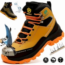 Men's Steel Toe Shoes Waterproof Soft Durable Work Boots Indestructible Comfortable Work Boots Anti-Slip Work Shoes Women's Work Shoes - 黃色 - 查看 1