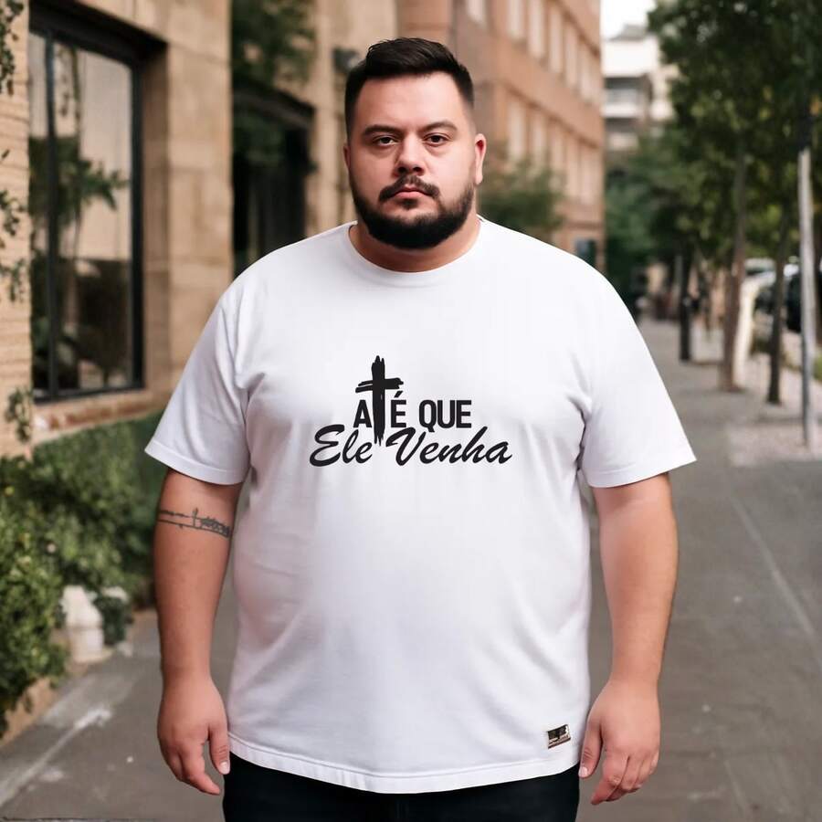 Plus Size Christian T-Shirt "Until He Comes" Premium 100% Cotton Knit Shirt - 白色 - 查看 1