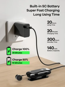 REMAX 蓝牙单耳耳机，具备降噪功能，夹式设计，可伸缩线缆，来电震动提醒，60 小时超长续航，HiFi 音质，蓝牙 5.2 双设备连接，自拍遥控，游戏耳机，运动耳机，轻巧便携 - K55 - 查看 10