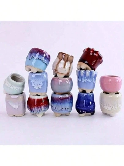 2pcs Mini Cute Planter, Succulent Planter Set - Whimsical Breathable Ceramic Pots For Small Flowers, Succulents, Cacti And Air Plants, Relieve Anxiety, Uplift Mood | Ideal For Office Desk Decor, Shelf Decor, Bedroom Decor, Room Decor, Gardening Gifts, Made Of Natural Clay (Assorted Shapes)