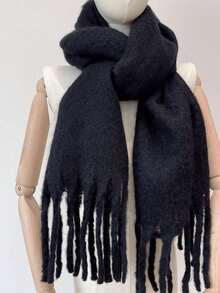 1PC Women's Casual Autumn/Winter Solid Color Versatile College Style Elegant Coarse Beard Thick Warm Scarf, Suitable For Cold Proof Shopping And Dressing In Autumn/Winter Season - Cold Brown - View 13