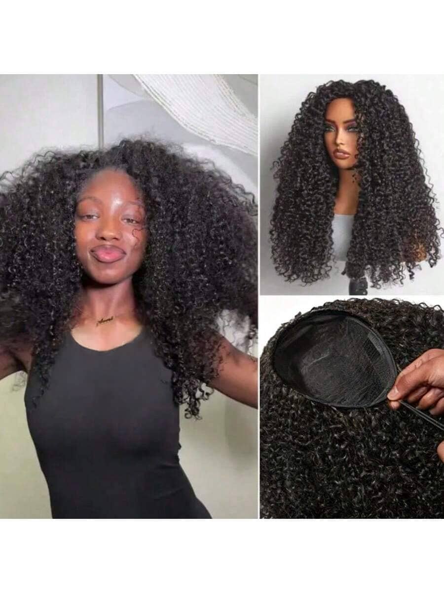 CEXXY Half Wig, 3-In-1 Curly Wigs For Women, 200% Density Glueless Curly Human Hair Wigs For Travel, Seamless Flip Headband Wig With Drawstring, Beginner-Friendly, Headband Wig With Curly Human Hair For Women, Glueless Wigs For Travel, Lace Front Wig, Wig Without Glue, Beginner-Friendly, Natural Color, Headband Wig For Daily Use - Natural Black - 查看 1