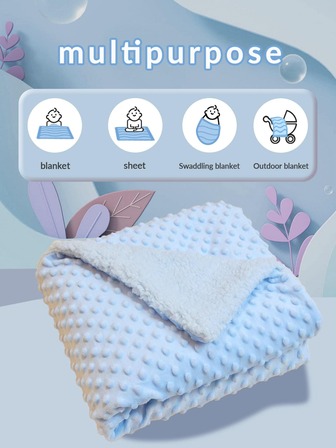 1pc Baby Solid Color Swaddle Blanket, Double Layer Soft Sherpa Fleece Warm Quilt, Suitable For Autumn/Winter, Size S
