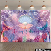 2D Flat Ocean Mermaid Photography Backdrop - Colorful Coral Fish Aquarium Wall Hanging Ocean Background, Suitable For Mermaid Party, Birthday, Birthday Party Elements Backdrop, Applicable For Indoor/Outdoor Party, Photography Shooting, Home Decor, Garage Door Display, No Electricity Required, Birthday Party Decoration - Multicolor - View 3