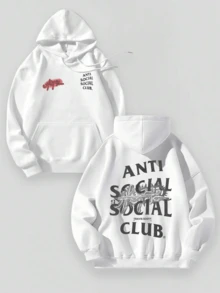 Aged Washed Cotton Crew Neck 270g Double-Sided Printing Artistic Anti Sociel Social Club Trevis Scott Collab Graphic Y2k,Soulja,Concert,Halloween,Gothic,Vintage,Streetwear Graphic,009-AB - 白色 - 查看 1