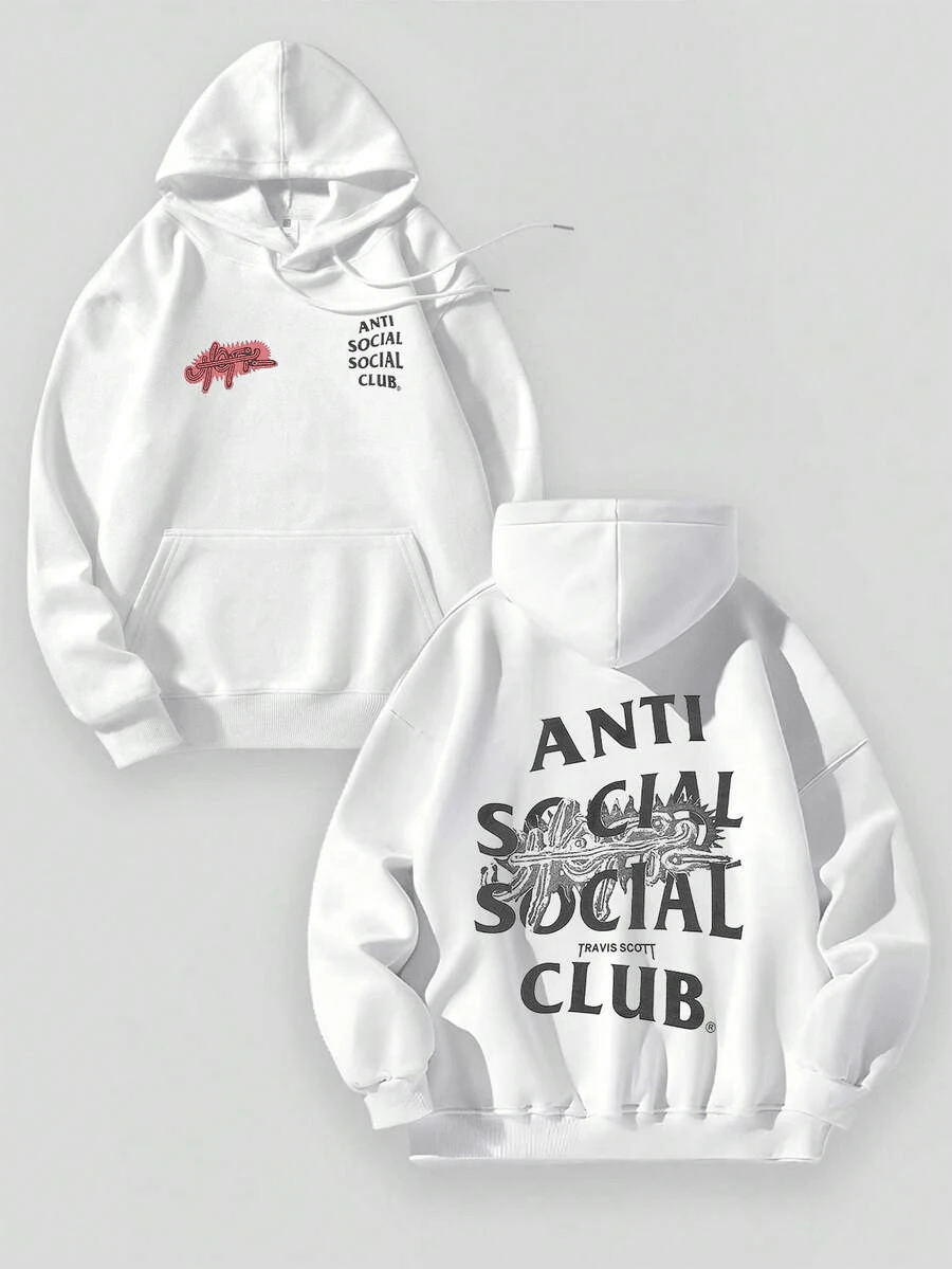 Aged Washed Cotton Crew Neck 270g Double-Sided Printing Artistic Anti Sociel Social Club Trevis Scott Collab Graphic Y2k,Soulja,Concert,Halloween,Gothic,Vintage,Streetwear Graphic,009-AB - 白色 - 查看 1