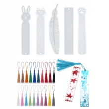 5pcs DIY Resin Bookmark Mold Kit, Includes 20pcs Random Color Tassels - Silicone Epoxy Resin Casting Mold, Can Make Rabbit, Cat, Feather And Rectangle Shapes - Great For Handmade Crafts - Apricot - View 1