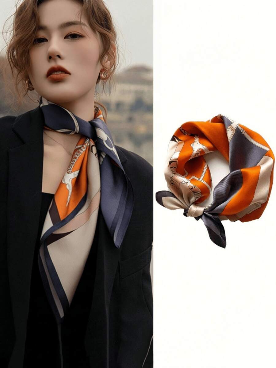 Women's Printed Silk Scarf, Headband, Shawl, Winter Headwrap, Ladies Headscarf - Multicolor - View 1