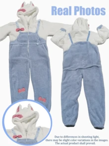 Bata de mujer con diseño lindo de gato de peluche, pijama con lazo azul y blanco de gato, bata de baño suave de peluche con diseño de dibujos animados, bata con capucha de manga larga forrada térmicamente para mujer con detalles de lazo rosa, ropa de dormir cálida para primavera/invierno con bolsillos, ropa de dormir linda, ropa de estar en casa cómoda, diseño juguetón, textura suave, ropa de casa de invierno de mujer de manga larga con talla grande, artículos esenciales de invierno, perfecta para Año Nuevo - Multicolor - Ver 11