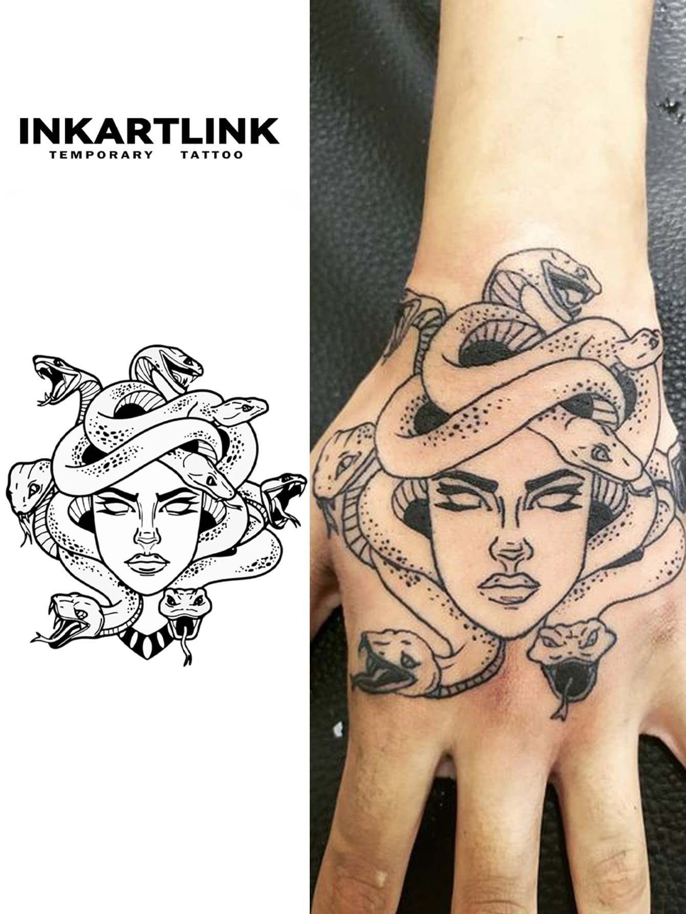 INKARTLINK 革命性纹身技术，半永久纹身，逼真纹身，美杜莎，戈耳工，伤心人纹身，临时纹身，假纹身，防水，外观逼真，小众设计纹身，果汁纹身，植物纹身