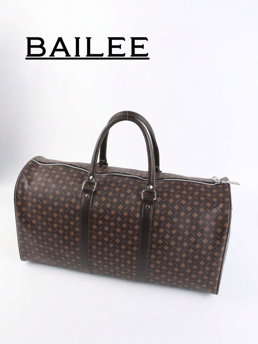 1 件休闲商务大容量全尺寸印花 PU 皮革拉链式双手柄肩带可调节肩带时尚旅行包适合男士和女士度假、商务和返校旅行箱过夜包健身包行李袋周末包行李袋行李携带包大学包行李袋周末包医院包冬季包学校配件学校用品