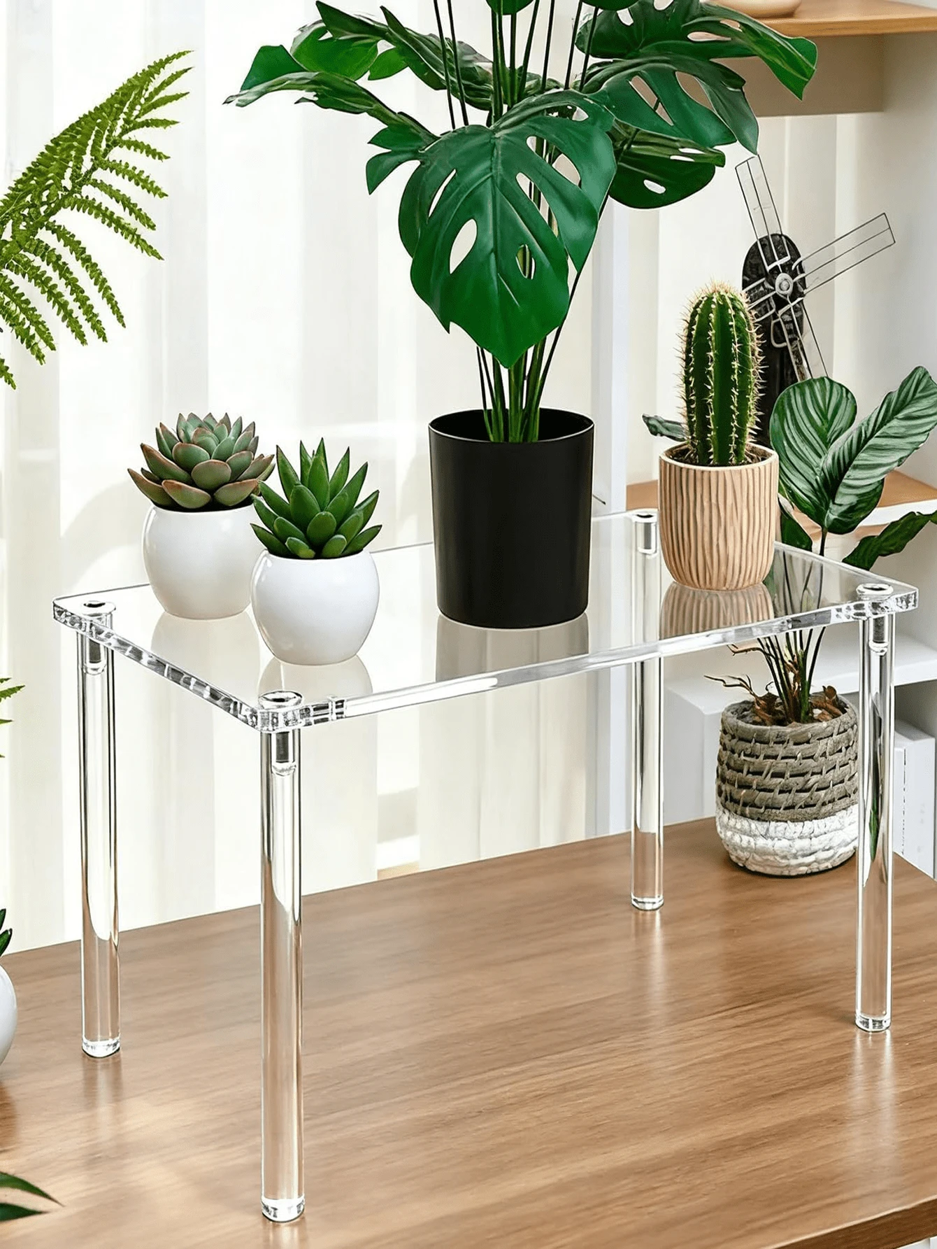 Soporte de exhibición rectangular de acrílico, estantería de almacenamiento de acrílico, soporte de exhibición de postres transparente de 4 patas, se puede usar como soporte de exhibición de figuras, adecuado para decoración, colecciones, modelos, etc. - Multicolor - Ver 1