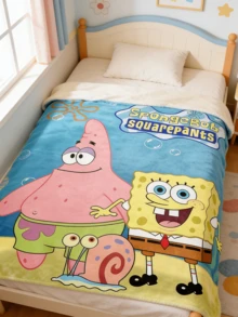 SpongeBob SquarePants 动漫海绵宝宝法兰绒卧室单人空调毯，外观高档，防污毯套 - 彩色 - 查看 3