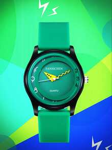 Cute Colorful Pattern Pink Silicone Strap Quartz Watch Girl's Fashion Casual Analog Wristwatch - Black - View 6