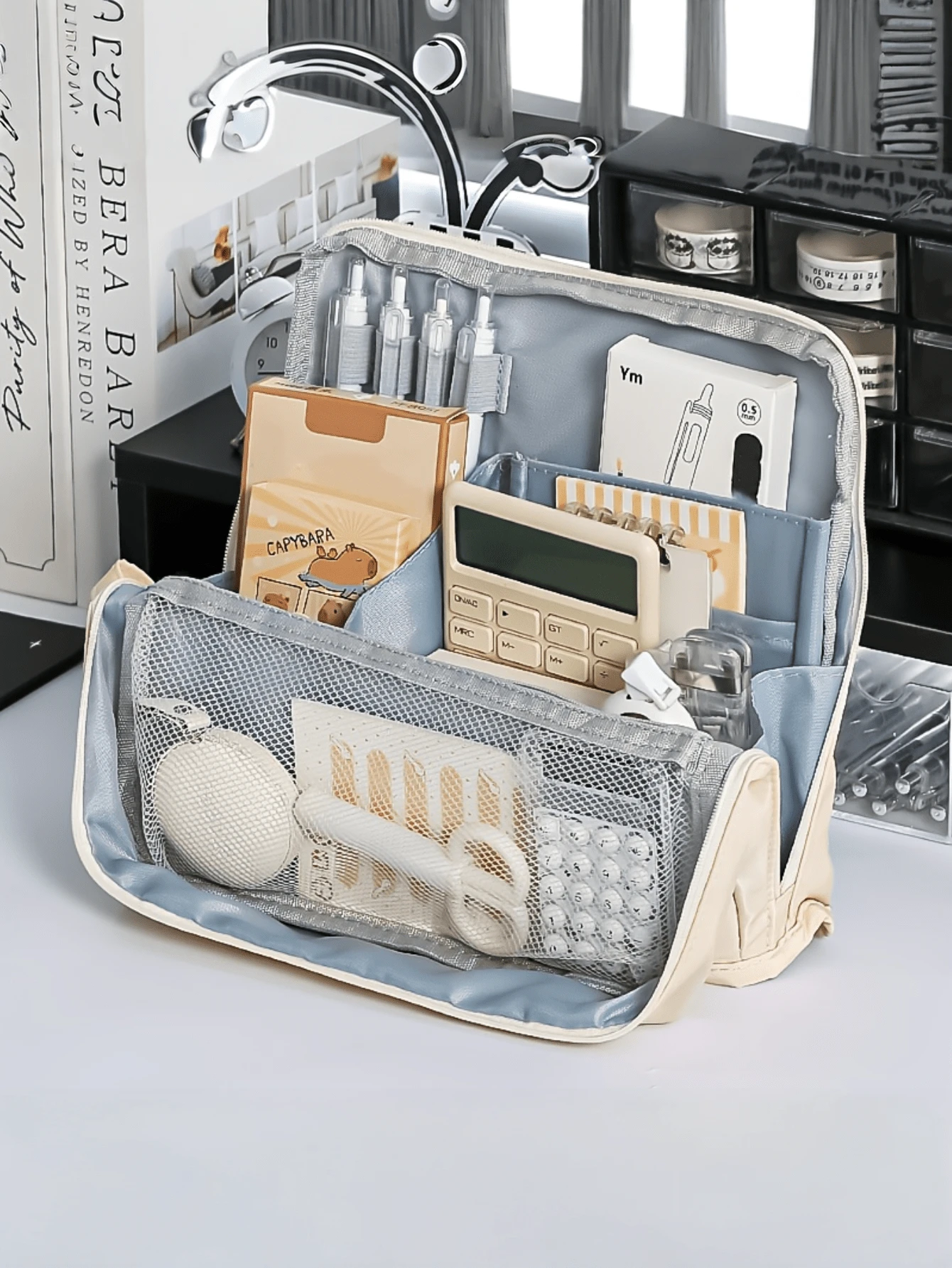 Large Capacity Multifunctional Makeup Bag, Can Be Placed Upright, High Cost-Effective Storage Bag, Compartmentalized And Layered Design, Portable Multifunctional Toiletry Bag, Large Capacity High-Quality Washable Pencil Case, With Multiple Compartments And Mesh Pockets.