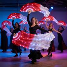 1pc Carnival LED Silk Belly Dance Fan Veil, 100% Silk LED Light Show Belly Dance Stage Performance Dance Costume - 2 AAA Batteries (Batteries Not Included)