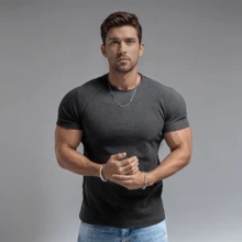 Gym Men's Muscle Slim Fit T Shirt Streetwear Solid Colors High Neck - màu đen - Xem 3