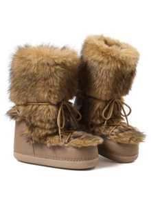 Women's Faux Fur Boots Fuzzy Fluffy Furry Snow Boots Round Toe With Lace-Up Design Cute Warm Suitable For Christmas Halloween And Winter - Nâu a - Xem 2