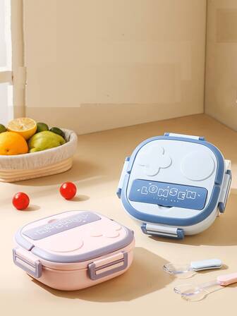 Student Lunch Box Made Of 304 Stainless Steel And Designed For Office Workers. Large Capacity Partitioned Lunch Box In The Cafeteria With Microwave Heating