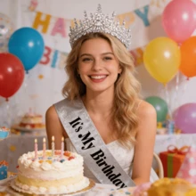 Silver Birthday Sash And Crown, Women's Birthday Crown, Shiny Birthday Sash For Adult Women, Women's Birthday Headpiece, Princess Crown, Birthday Decorations, Party Favors - Multicolor - View 2