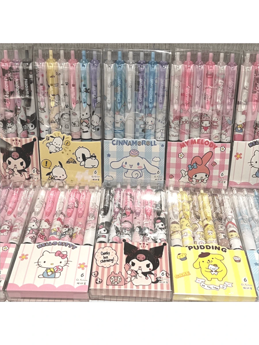 6支装三丽鸥0.55mm圆珠笔芯，Hello Kitty、Kuromi、Melody卡通图案，速干圆珠笔，学习文具，儿童礼物/圆珠笔，学习用品，动漫卡通文具