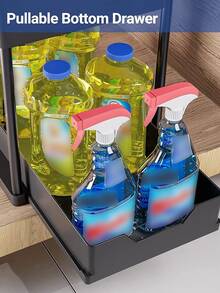 双层水槽收纳架、橱柜下层收纳架、双滑门橱柜篮抽屉、多功能浴室收纳篮、整理架、台面厨房收纳架、厨房装饰、节日礼物、厨房用品、厨房收纳架、浴室和厨房橱柜收纳单元、浴室和厨房多功能水槽收纳单元 - 彩色 - 查看 5