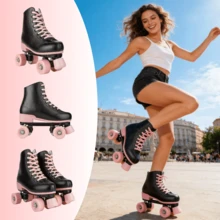 Milky Way Women's Light-Up Roller Skates Men's/Adult/Beginner Outdoor 4-Wheel Skates Classic Double-Row Roller Skates Christmas Gifts - 黑粉紅色 - 查看 5