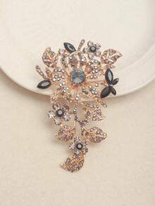 1 pieza Broche floral exagerado y de moda con rhinestones - Negro - Ver 3