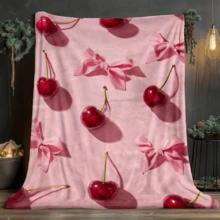 1pc Cozy Bowknot Print Flannel Blanket - Soft, Vintage-Inspired Design With Pink Bows On White, All-Season Comfort For Home, Office, Camping & Travel, Machine Washable, Perfect For Halloween & Christmas Decor, Travel Accessory |   Playful Pattern |   Soft Texture, Blanket For Bed - Nhiều màu 20 - Xem 12