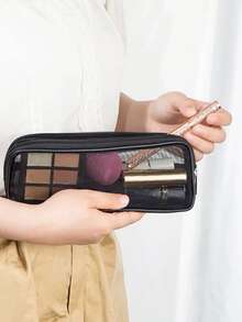 1 pezzo Custodia per pennelli trucco in rete semplice, borsa per conservazione pennelli cosmetici, porta cosmetici da viaggio in rete, organizer per trucchi, nero, borsa per articoli da toeletta, organizer per trucchi moderno e portatile da viaggio, regalo natalizio e per il ritorno a scuola - Multicolore - Visualizzare 2