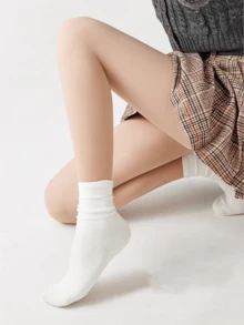 1 Pair 220g Women' Thicken Thermal Tights Leggings Women Warm Winter Fleece Velvet Thermo Stockings High Waist Elastic Slim Sexy Beige Pantyhose Tights Underwear,Winter Leggings, Thickened Warm Pants, Tight Pants, Winter Leggings, And Socks,Thermal Lined Tights - Apricot - View 4