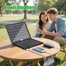 30W Double-Fold Solar Panel, Ultra-Thin And Portable Design, Outdoor Camping Emergency Power Supply, Suitable For Mobile Phone Power Banks And Drones. Camping Solar Panel, Lightweight Charger, Solar Charger, Double-Fold Panel, Suitable For Campers. - Black - View 4