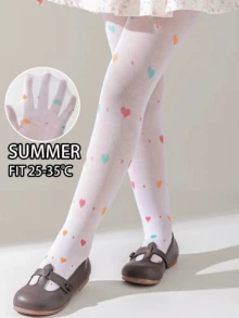 1 Pair Girls' Spring And Summer Thin Pantyhose, White Leggings With Rainbow Heart, Girls' Summer Stockings, Mesh Breathable Bottom Socks, One-Piece Pants With Long Tube Stockings For Outerwear - White - View 8