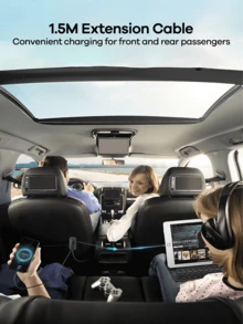 REMAX Încărcător auto de 120 W cu 5 porturi, afișaj tensiune, 3 ieșiri USB-C și 2 ieșiri Type-C, încărcare super rapidă, iluminare ambientală, cablu prelungitor de 1,5 m, rezistent la șocuri, protecție la încărcare multiplă, compatibil cu telefoane Android și altele, accesoriu esențial de călătorie - YQ8 - Vizualizare 7