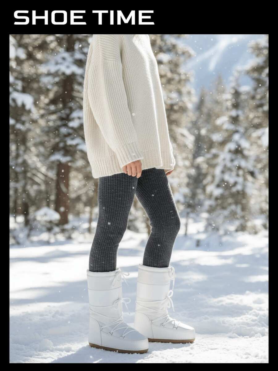 Women's Fashion Thick Ski Mid Calf Boots, Snow Boots Winter - 白色新 - 查看 1