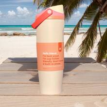 0wla'a 30oz Stainless Steel Water Bottle/Coffee Mug/Car Mug - Convenient And Portable Multi-Purpose Water Cup - Perfect For Cars, Homes, Work, And Travel, Suitable For Drinking Hot And Cold Beverages, Easy To Clean, Double-Mouth Bottle, Suitable For Home/Office/Gym. - Beige - View 2