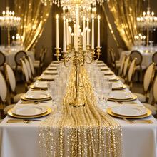1pc Gold Sequin Table Runner, Dining Table Decor, Wedding Decoration Fabric, Sparkling Gold Table Cloth For DIY Party Decoration, Suitable For Wedding, Birthday, Housewarming, Romantic Date, Reception, Christmas, Valentine's Day, Ramadan And Other Holidays - Gold - View 13