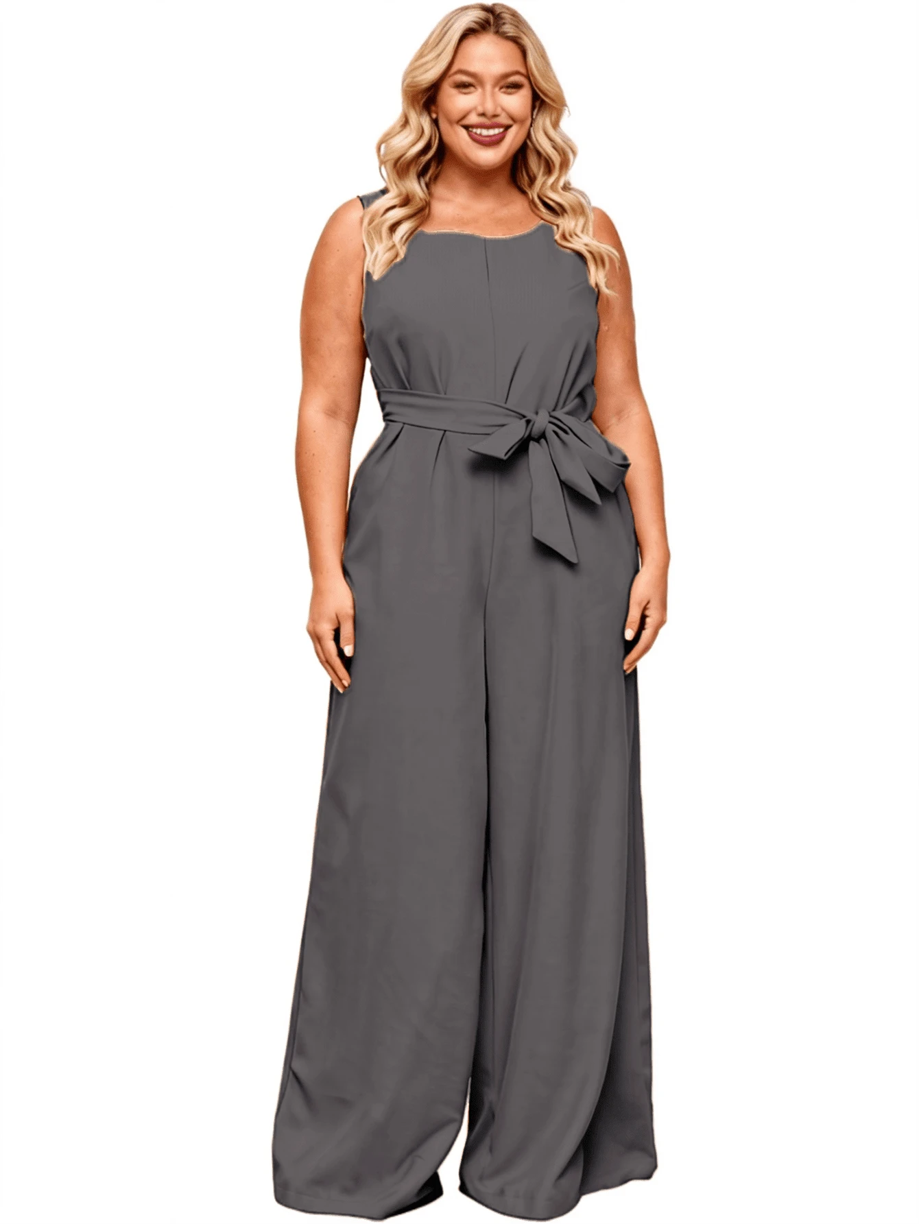 YOUR SHOP Jumpsuit Wide Leg Pants Available In Sizes G1 G2 G3 Elegant Linen Wide Legs And Discreet Pockets With Pocket And Belt - Màu xám đen - Xem 1