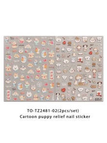 2 Peças Adesivo de Unha com Relevo de Cachorro - Padrão de Cachorro Delicado, Design Fofo de Desenho Animado, Adesivo de Unha Feminino, Superfície com Relevo, Padrão Fofo e Delicado, Decoração de Unha de Fácil Aplicação, Presente DIY para Feriados, Suprimentos de Maquiagem e Styling, Suprimentos de Styling para Casamento.