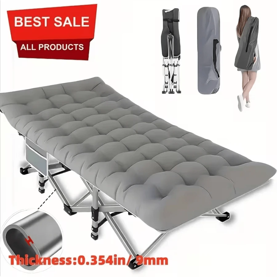 [Comfortable Folding Bed] 1 Extra-Large Heavy-Duty 75-Inch Folding Bed With Mattress, Camping Bed, Portable Folding Bed, Guest Bed, Suitable For Teenagers, Adults, Travelers, Gardens, Balconies, Camping Gear And Equipment. - 小號灰色-不含床墊 - 查看 1