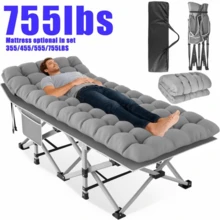 DEYUI Portable Adult Sleeping Bed Frame With Mattress | 755/655/555/455/355 Lb Load Capacity, Foldable Guest/Camping Bed, Ideal For Teenagers And Adults, Suitable For Travel, Patio, Terrace, And Outdoor Use, Oxford Cloth Cover, Alloy Steel Frame. - 升級版 755lbs 黑色床墊套裝 - 查看 1