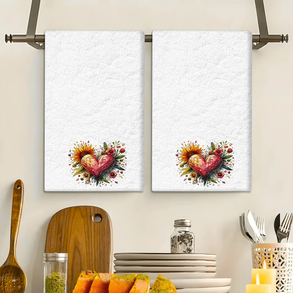 2/4 Pcs Heart Pattern Dish Towels, Super Absorbent Microfiber Modern Dish Cloths, Cooking & Baking Tea Towels, Washcloths, Hand Towels, Highly Soft & Absorbent, Kitchen Decor, Gifts For Neighbors, Moms, Birthdays, Housewarming For Friends, Kitchen Essentials, Daily Necessities - Multicolor - View 1