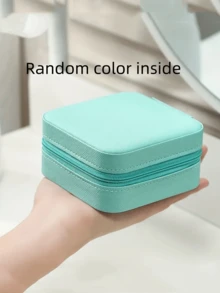 1/4pcs PU Leather Jewelry Box, Women Gifts, Mini Jewelry Organizer With Mirror, Necklace And Earring Display Holder, Pink Travel Essentials - Multicolor - View 13