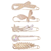 5pcs Fashionable Minimalist Iron Geometric Pattern Faux Pearl & Rhinestone Brooch Pins, Adjustable Cardigan/Scarf/Suit/Sweater Decor Accessories For Women - Multicolor - View 11