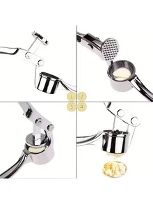 1pc Stainless Steel Garlic Press, Stainless Steel Circular Garlic Crusher, Garlic Mincer, Household Garlic Grater, Manual Masher, Kitchen Ginger Squeezer, Handheld Tool Accessory - Multicolor - View 4